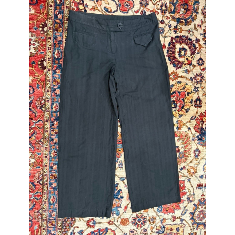 Cotélac Women’s Size 4 Black Pinstripe Wide Leg Cropped Pants Textured Cotton - Picture 1 of 10